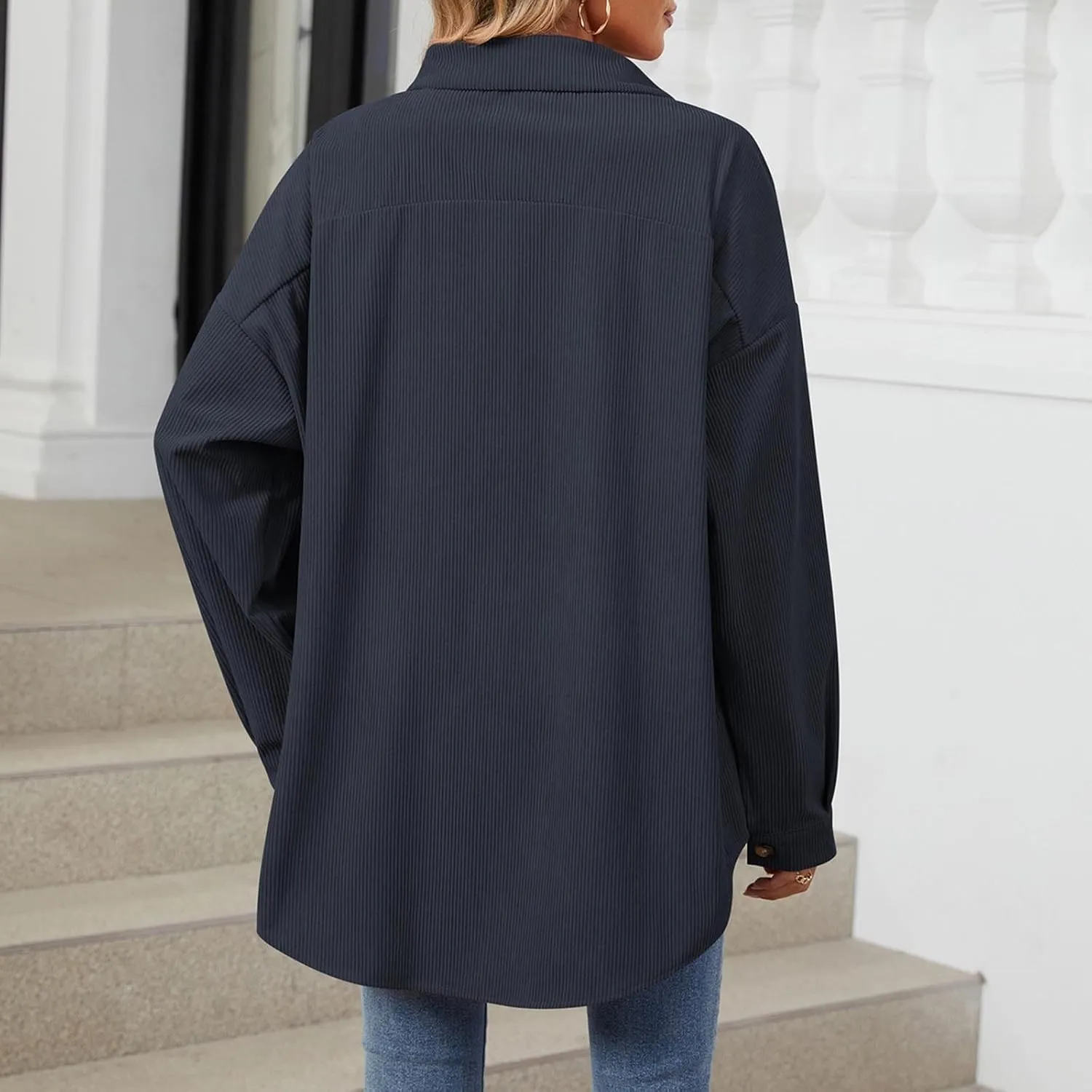 Womens Button Down Shirts Casual Long Sleeve Shacket Jacket Loose Fit Blouses Tops Corduroy Fall Daily Clothes 2024