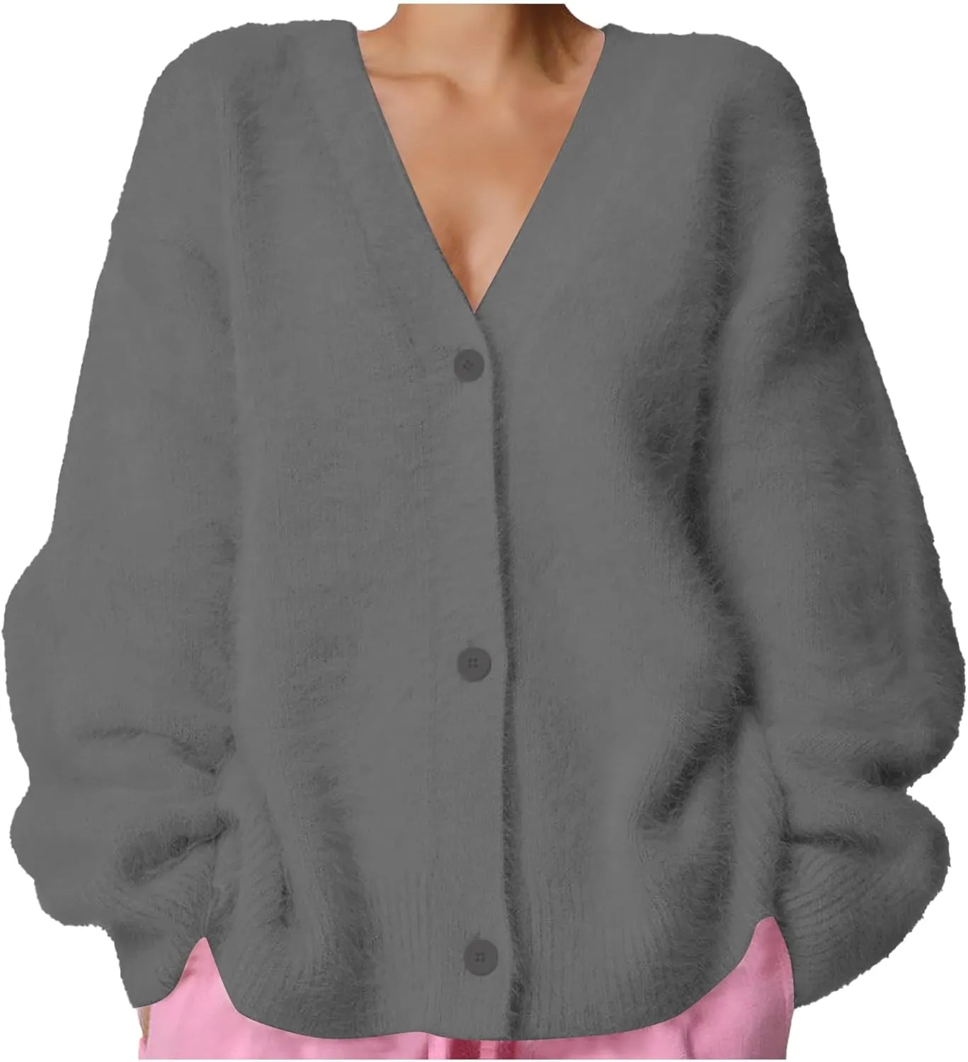 Womens Cardigan Sweaters Dressy Casual V-Neck Button Loose Chunky Knit Cardigan Fall Clothes for Women 2024