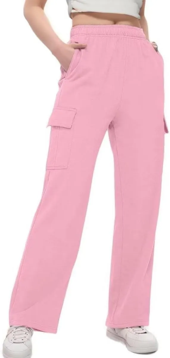 Womens Cargo Sweatpants Baggy Wide Leg Pants Warm Elastic High Waist Joggers Fall Track Lounge Trousers with Pockets