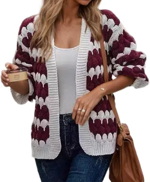 Womens Chunky Cardigan Sweaters Oversized Striped Colorblock Long Sleeve Open Front Cable Knit Fall Cardigan