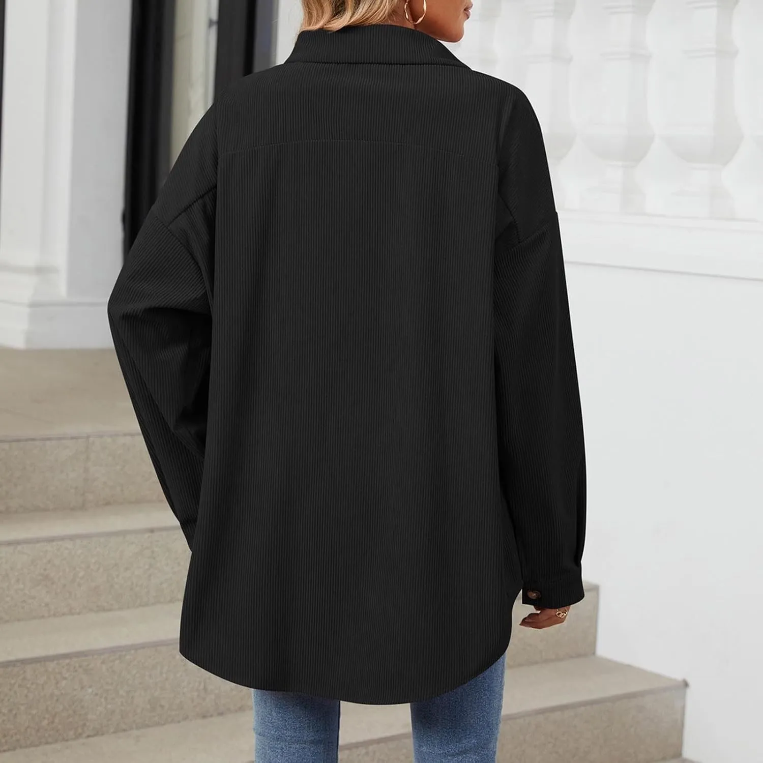 Women's Corduroy Shirt Long Sleeve Button Down Shacket Jacket Casual Oversized Top Trendy Versatile Fall Coats 2024