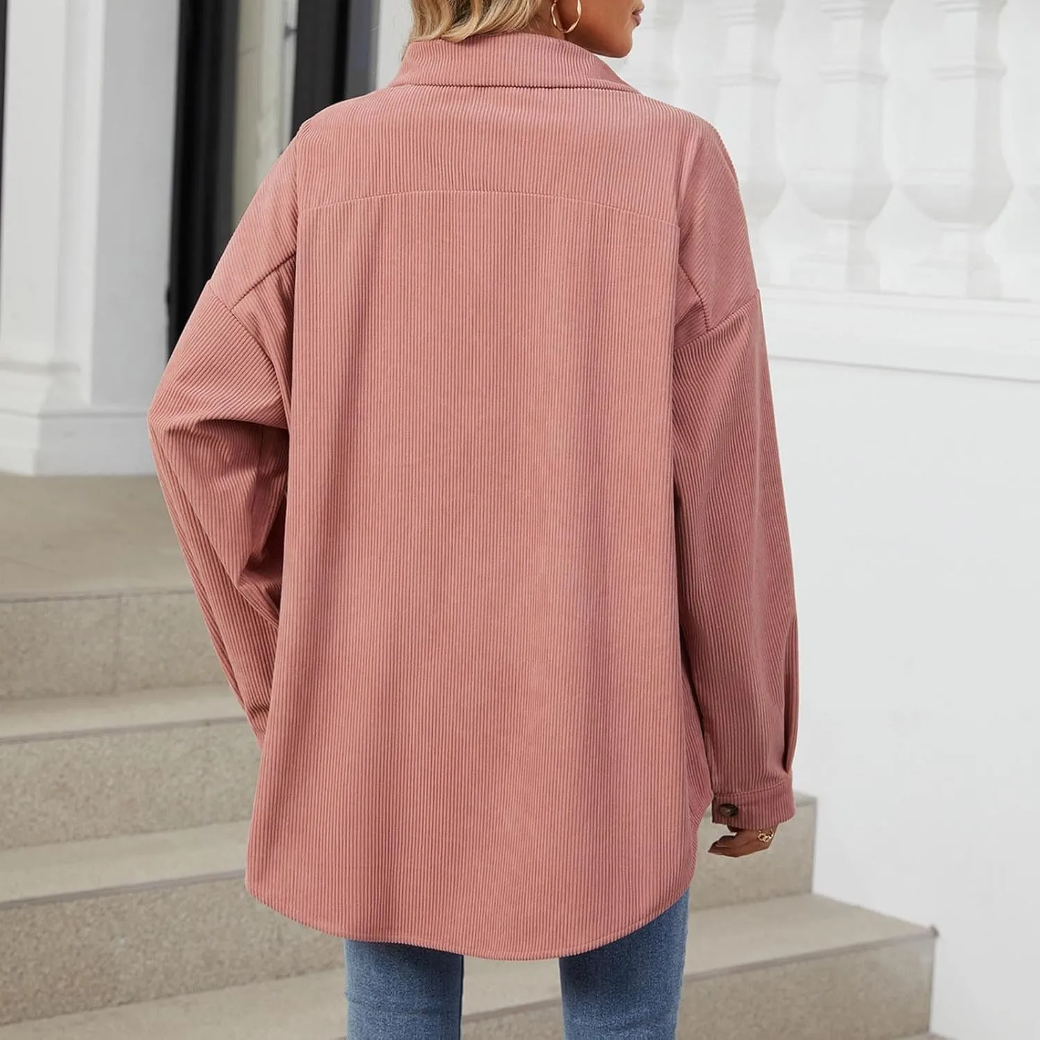Women's Corduroy Shirt Long Sleeve Button Down Shacket Jacket Casual Oversized Top Trendy Versatile Fall Coats 2024