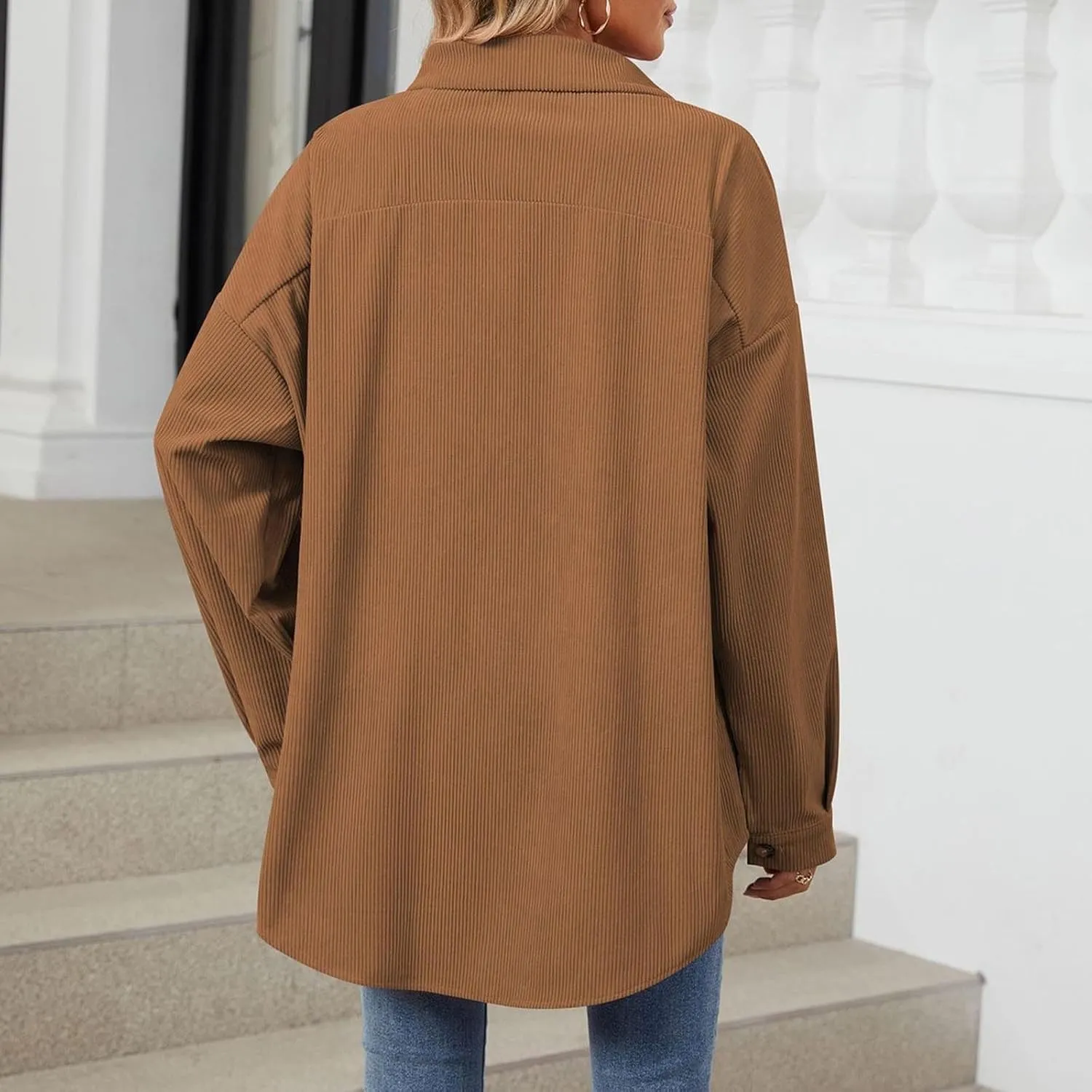 Women's Corduroy Shirt Long Sleeve Button Down Shacket Jacket Casual Oversized Top Trendy Versatile Fall Coats 2024