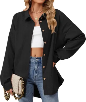 Women's Corduroy Shirt Long Sleeve Button Down Shacket Jacket Casual Oversized Top Trendy Versatile Fall Coats 2024