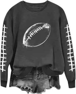 Women's Crewneck Sweatshirts Rugby Football Graphic Long Sleeve Gameday Tops Crewneck Baggy Game Day Pullover Hoodies