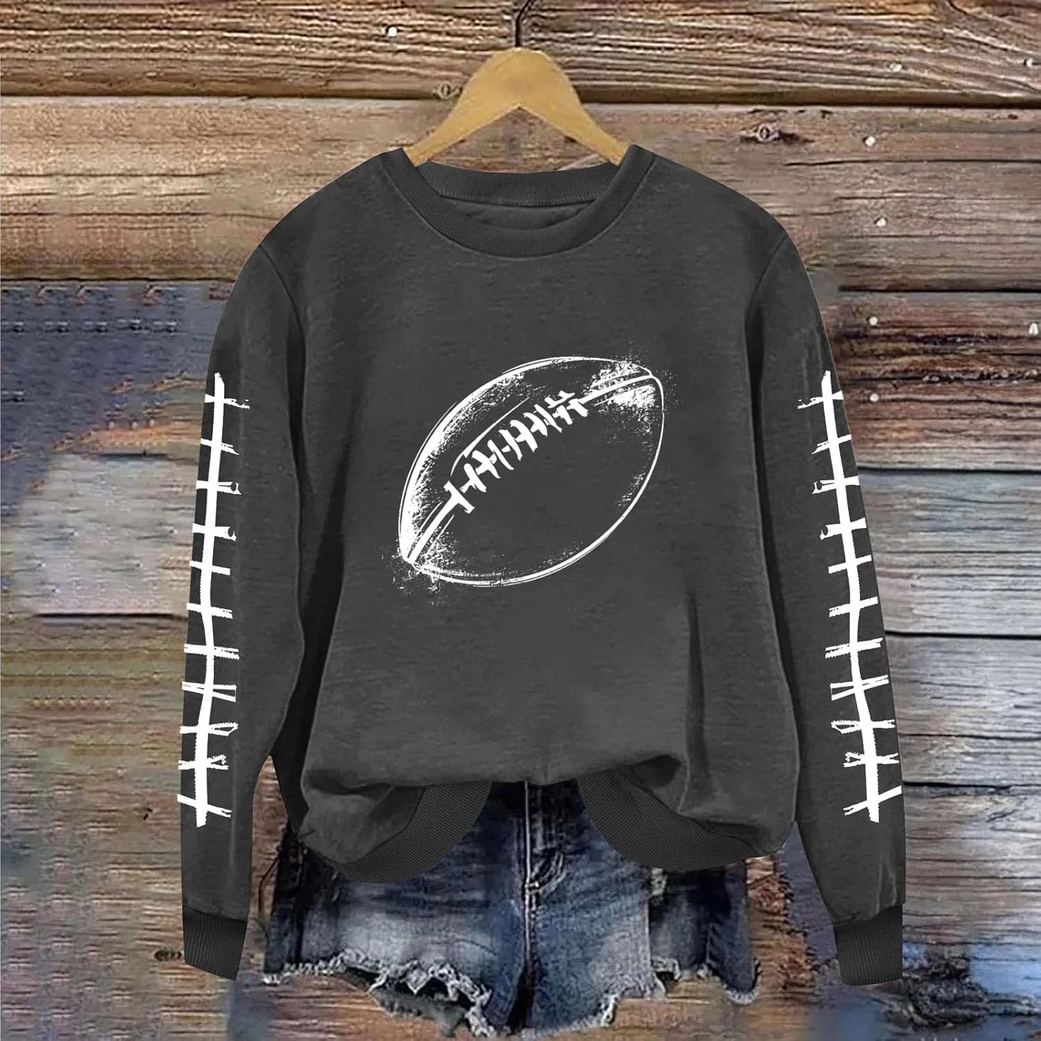 Women's Crewneck Sweatshirts Rugby Football Graphic Long Sleeve Gameday Tops Crewneck Baggy Game Day Pullover Hoodies