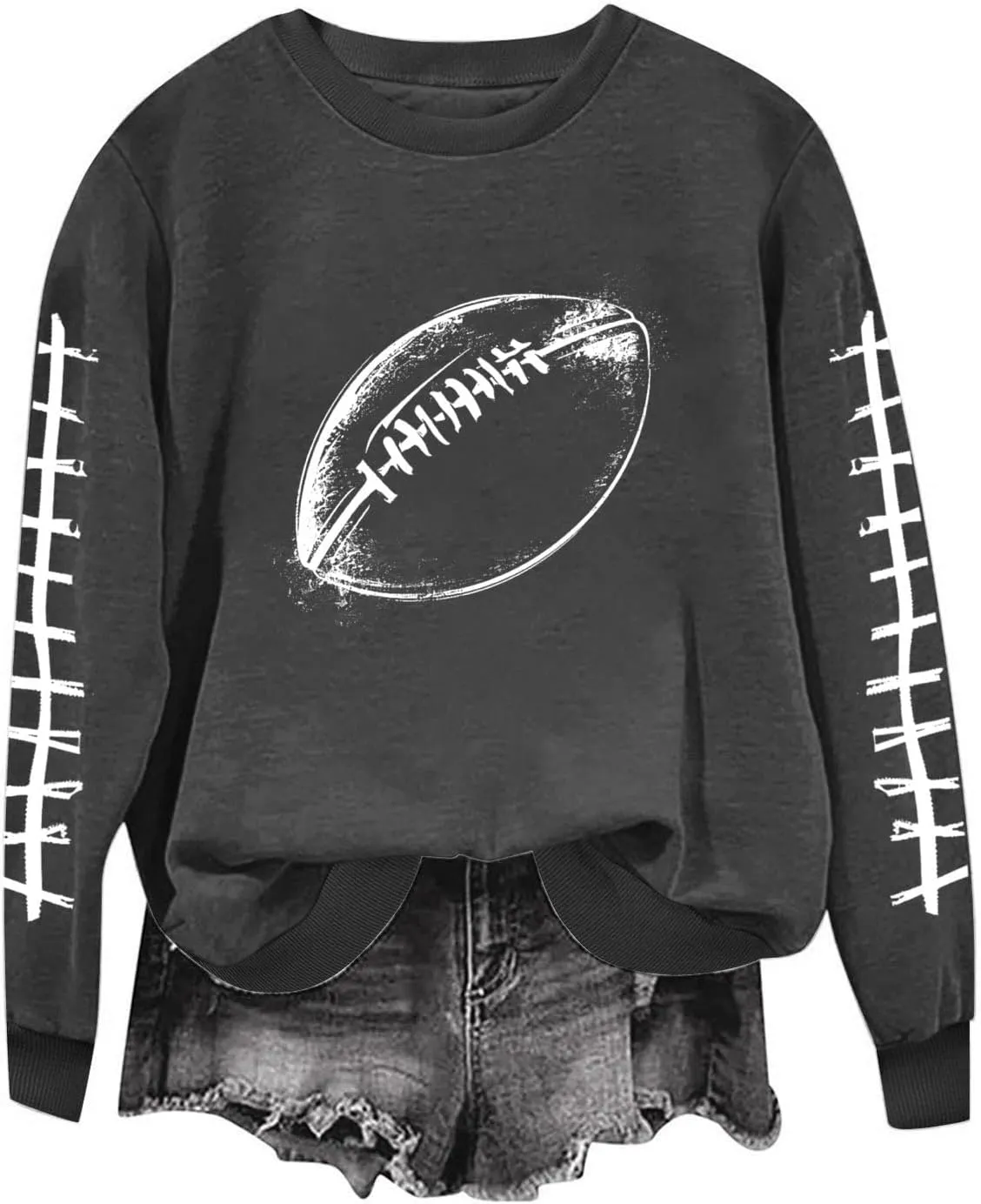 Women's Crewneck Sweatshirts Rugby Football Graphic Long Sleeve Gameday Tops Crewneck Baggy Game Day Pullover Hoodies