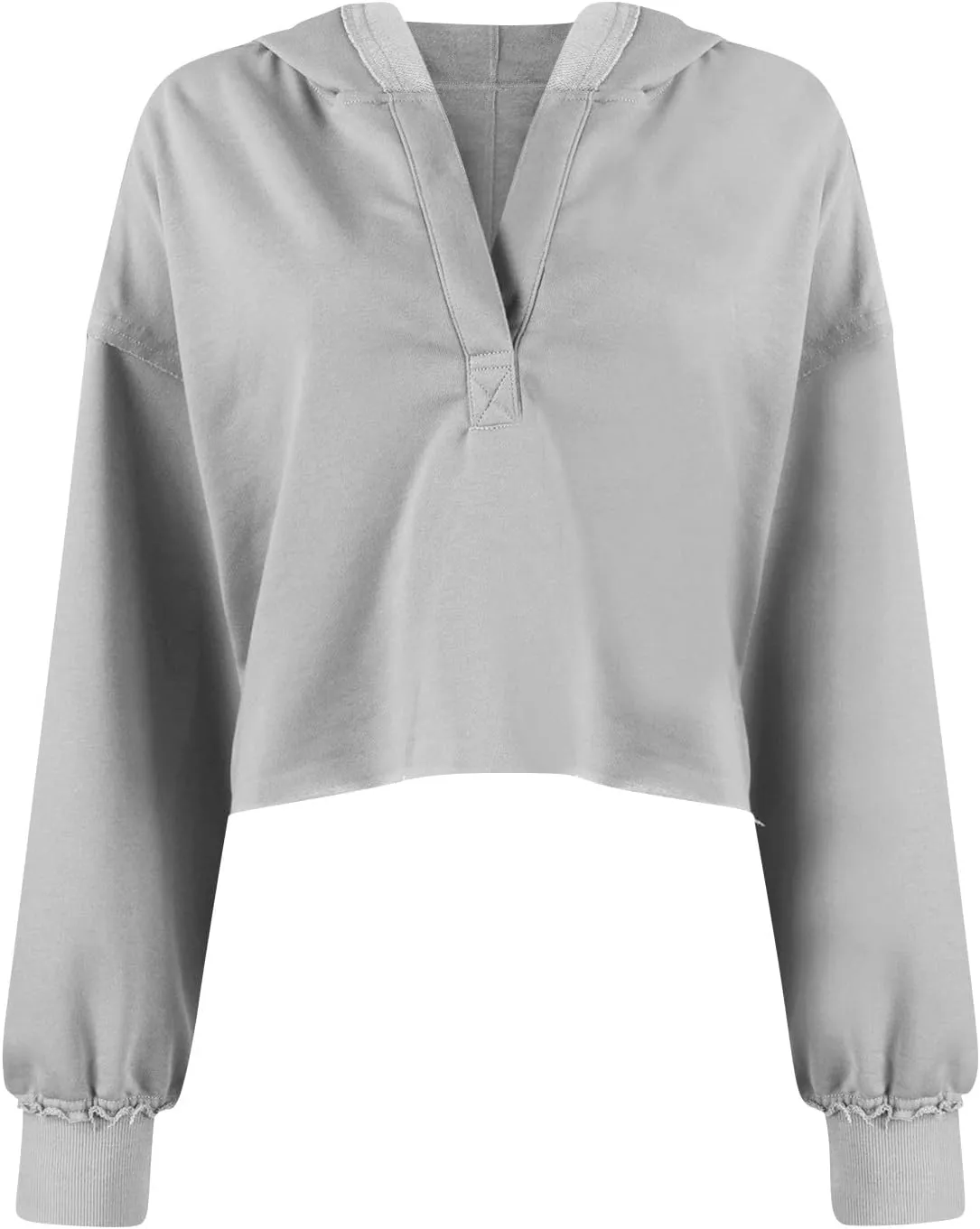 Womens Cropped Hoodies Long Sleeves V Neck Loose Casual Hooded Sweatshirts 2024 Fall Fashion Clothes