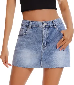Womens Denim Mini Skirt Stretchy Mid Waist Casual Trendy Y2k Jean Skirts with Pockets