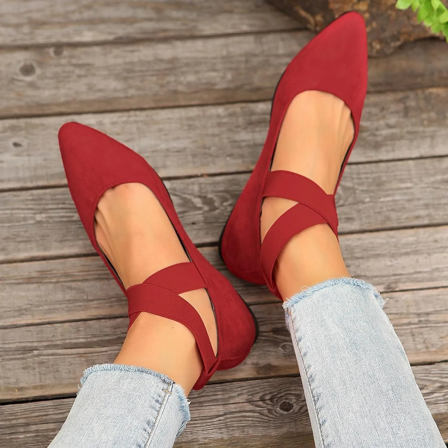 Women's Flats Pointed Toe Ballet Shoes 2025 Suede Cross Band Comfortable Dressy Mesh Slip On Flats Shoes