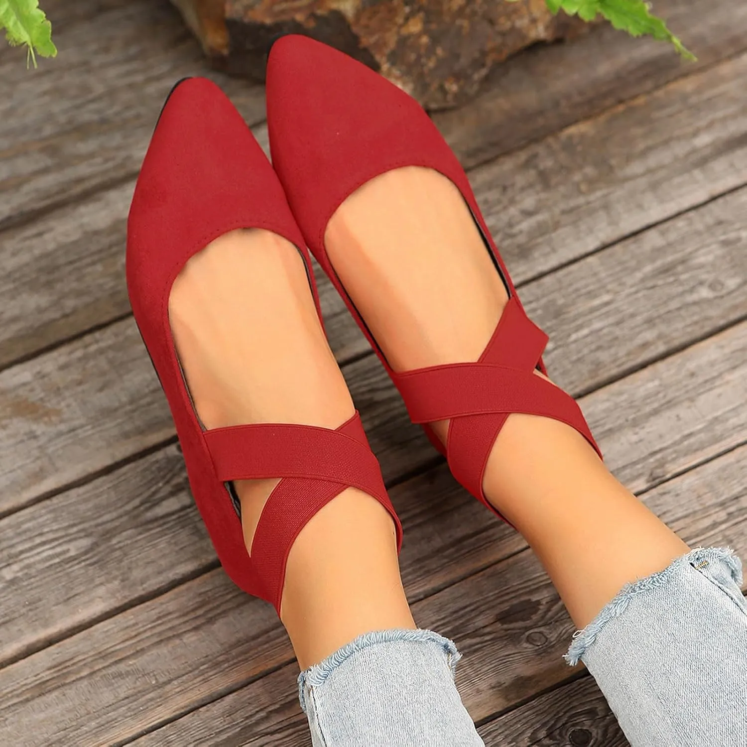 Women's Flats Pointed Toe Ballet Shoes 2025 Suede Cross Band Comfortable Dressy Mesh Slip On Flats Shoes
