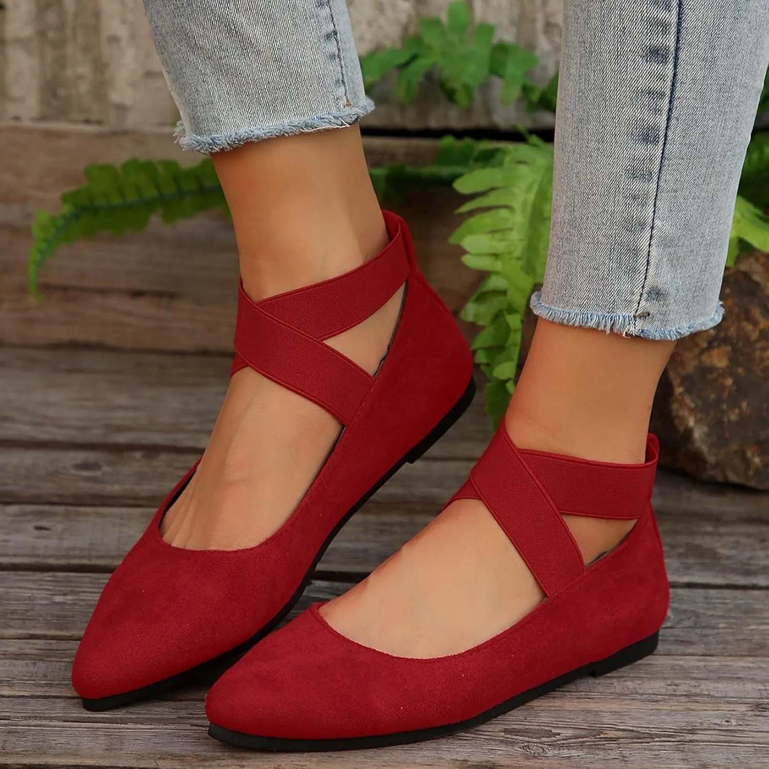 Women's Flats Pointed Toe Ballet Shoes 2025 Suede Cross Band Comfortable Dressy Mesh Slip On Flats Shoes