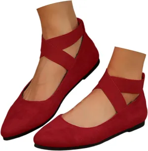 Women's Flats Pointed Toe Ballet Shoes 2025 Suede Cross Band Comfortable Dressy Mesh Slip On Flats Shoes