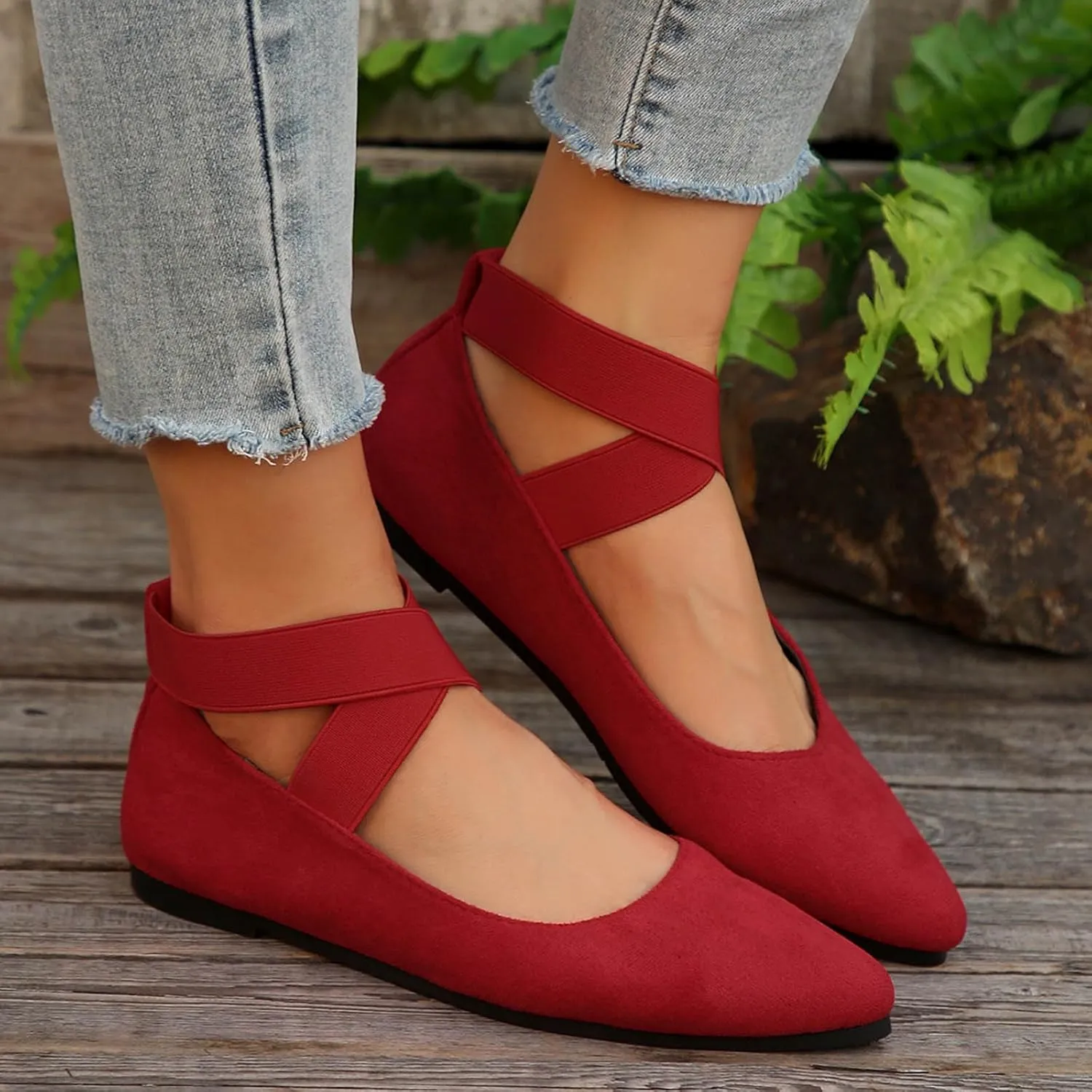 Women's Flats Pointed Toe Ballet Shoes 2025 Suede Cross Band Comfortable Dressy Mesh Slip On Flats Shoes