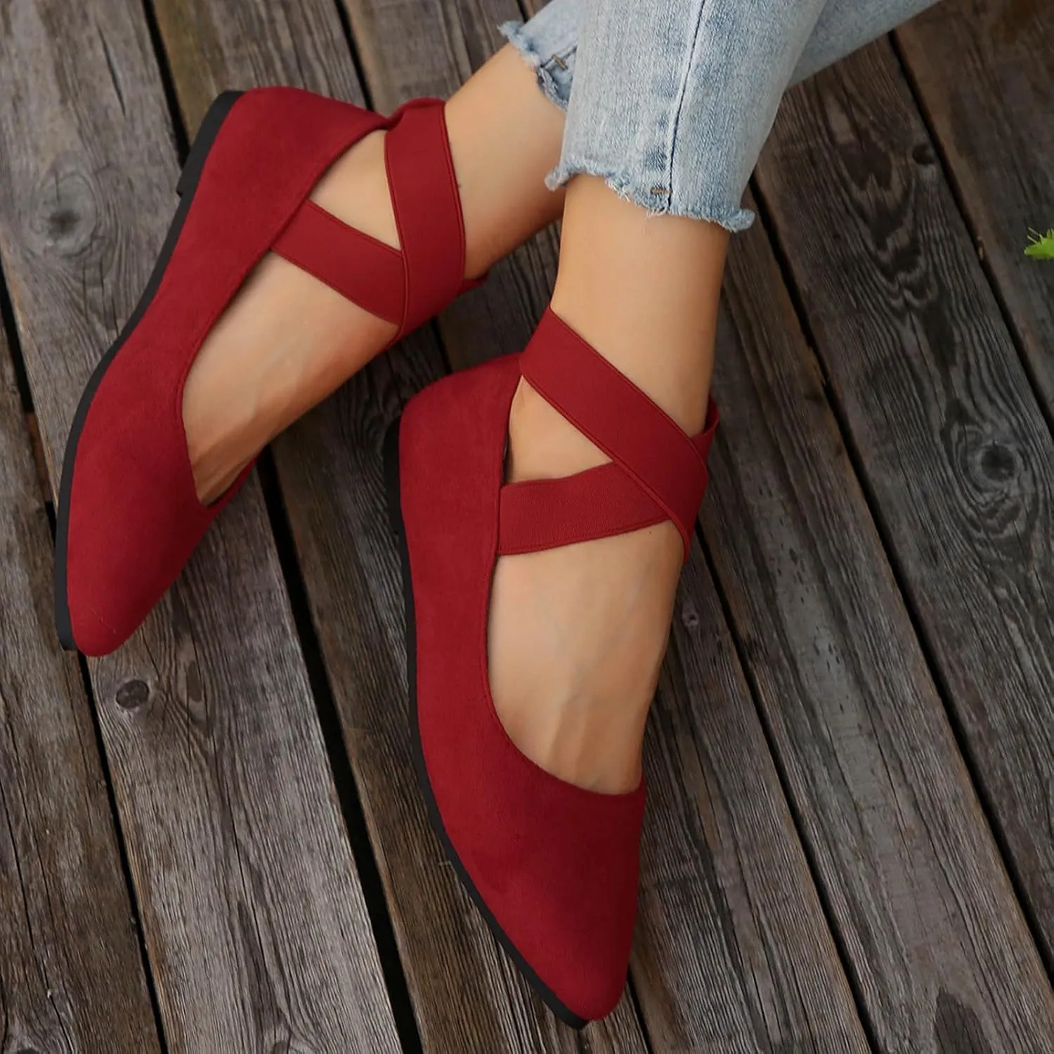 Women's Flats Pointed Toe Ballet Shoes 2025 Suede Cross Band Comfortable Dressy Mesh Slip On Flats Shoes