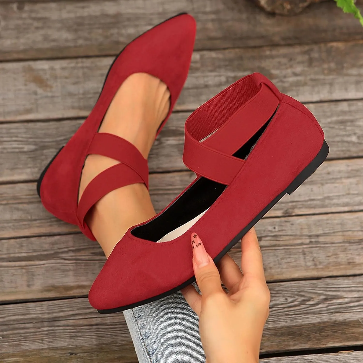 Women's Flats Pointed Toe Ballet Shoes 2025 Suede Cross Band Comfortable Dressy Mesh Slip On Flats Shoes