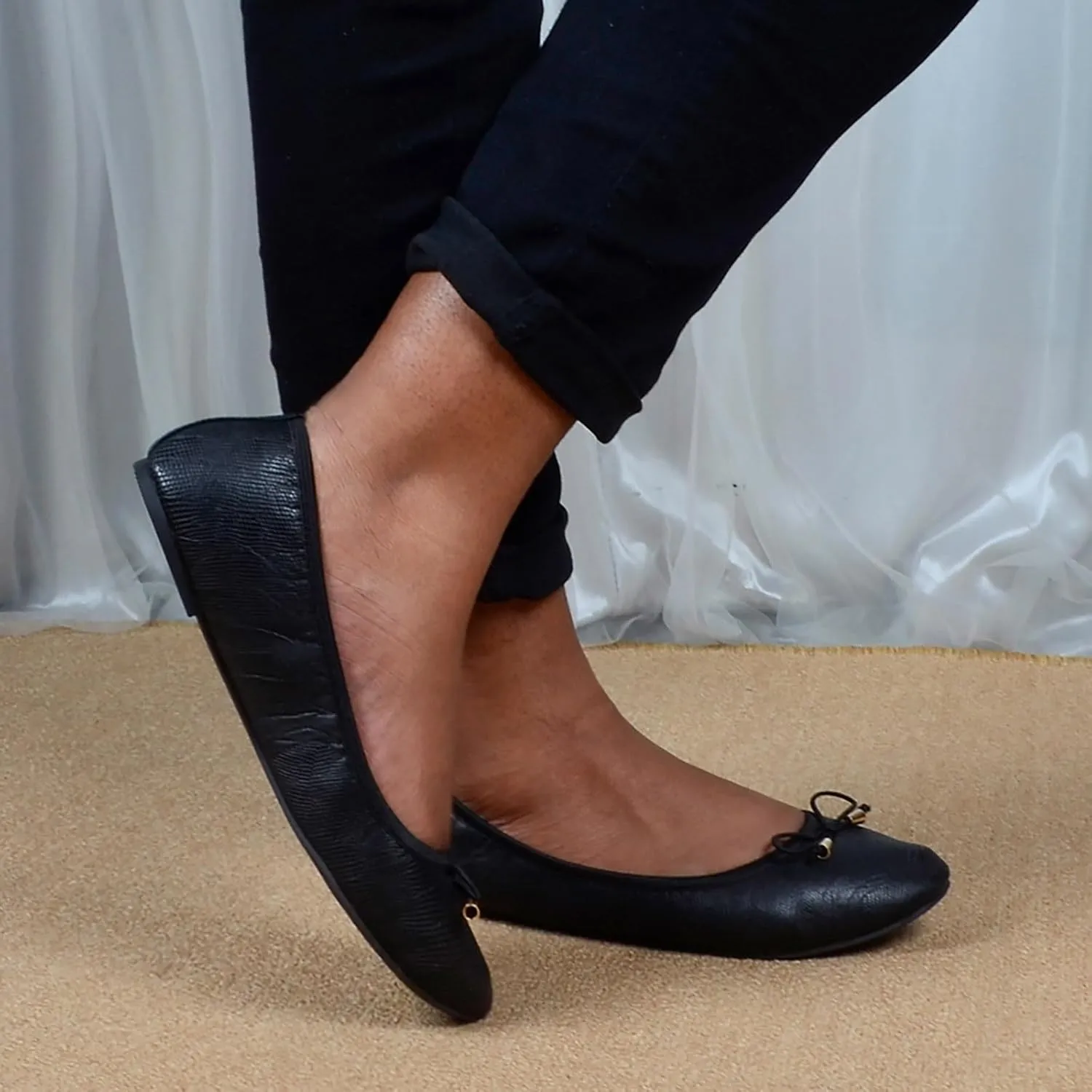 Women's Foldable Flats Shoes Round Toe Ballet Flats Bowknot Comfortable Slip on Dress Shoes Non Slip Casual Footwear