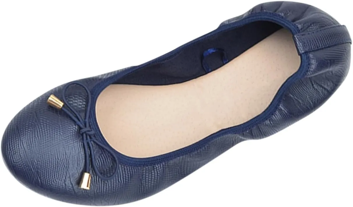 Women's Foldable Flats Shoes Round Toe Ballet Flats Bowknot Comfortable Slip on Dress Shoes Non Slip Casual Footwear