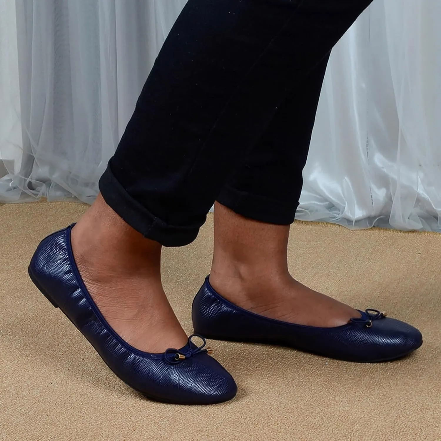 Women's Foldable Flats Shoes Round Toe Ballet Flats Bowknot Comfortable Slip on Dress Shoes Non Slip Casual Footwear
