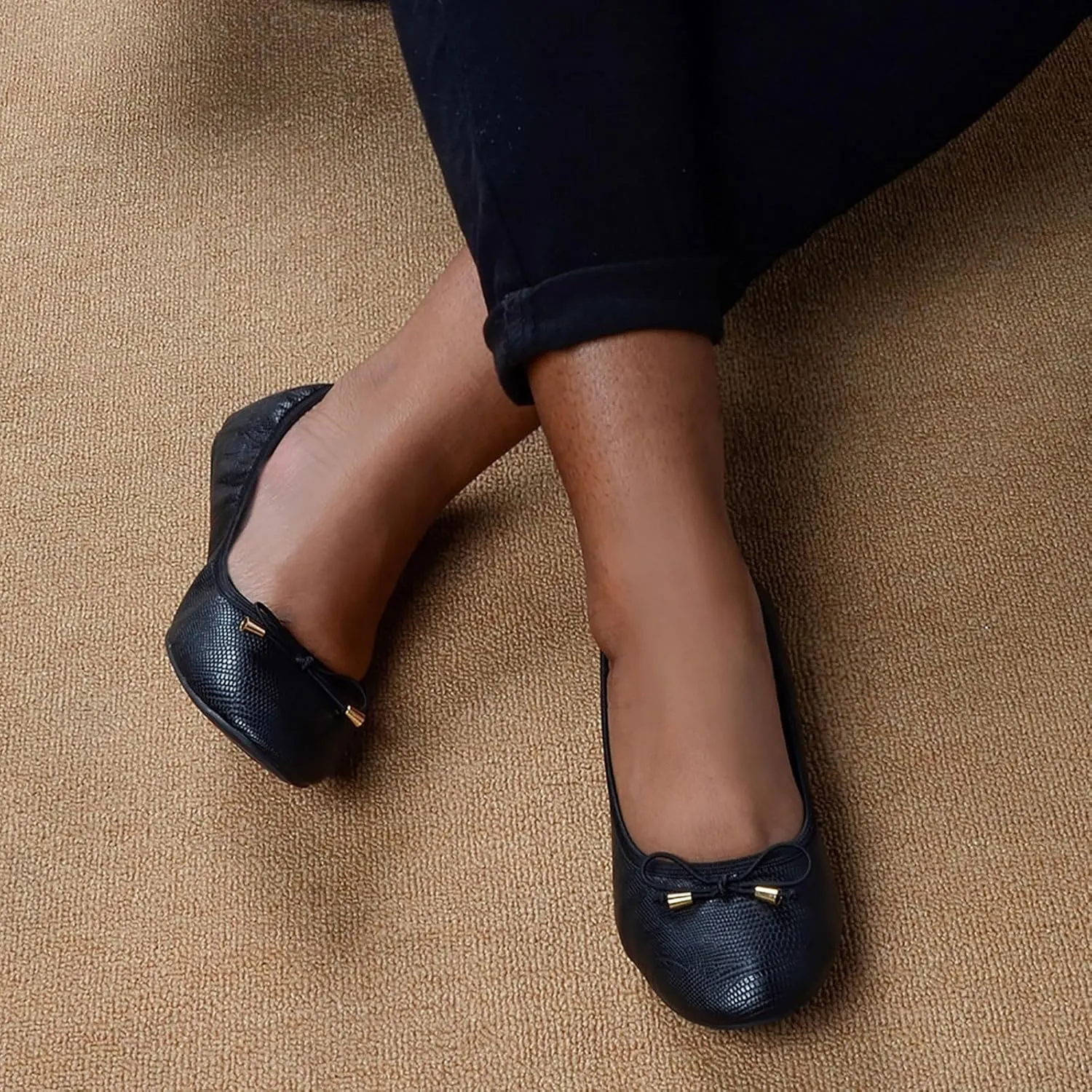 Women's Foldable Flats Shoes Round Toe Ballet Flats Bowknot Comfortable Slip on Dress Shoes Non Slip Casual Footwear