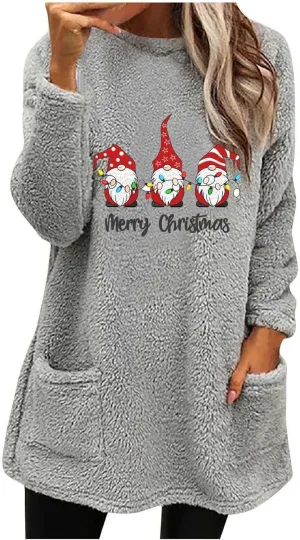 Women's Fuzzy Fleece Sweatshirts Long Sleeve Faux Fur Shaggy Sherpa Pullover Fall Winter Warm Outwear With Pockets