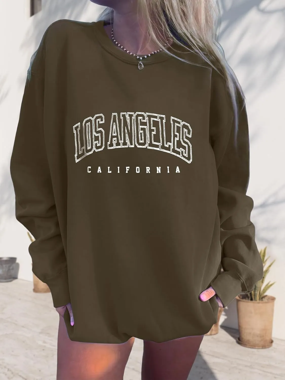 Women's Graphic Sweatshirts Oversized Long Sleeve Cute Los Angeles Loose Crewneck Pullover Sweatshirt
