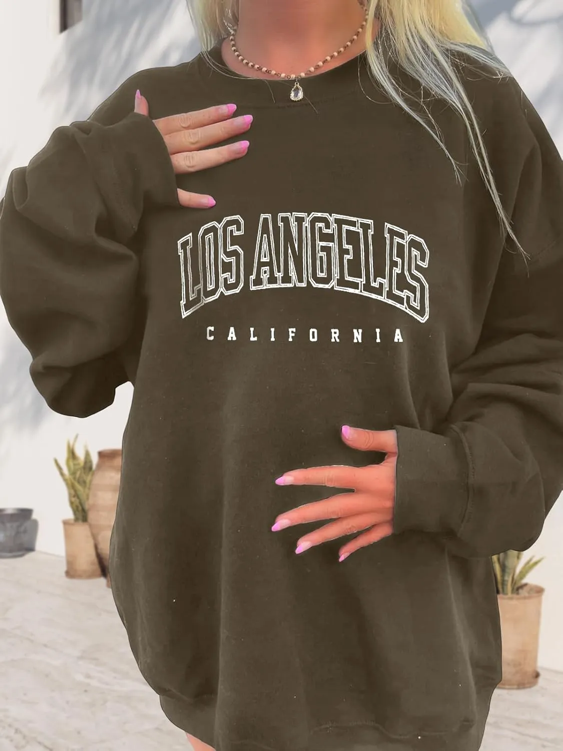 Women's Graphic Sweatshirts Oversized Long Sleeve Cute Los Angeles Loose Crewneck Pullover Sweatshirt
