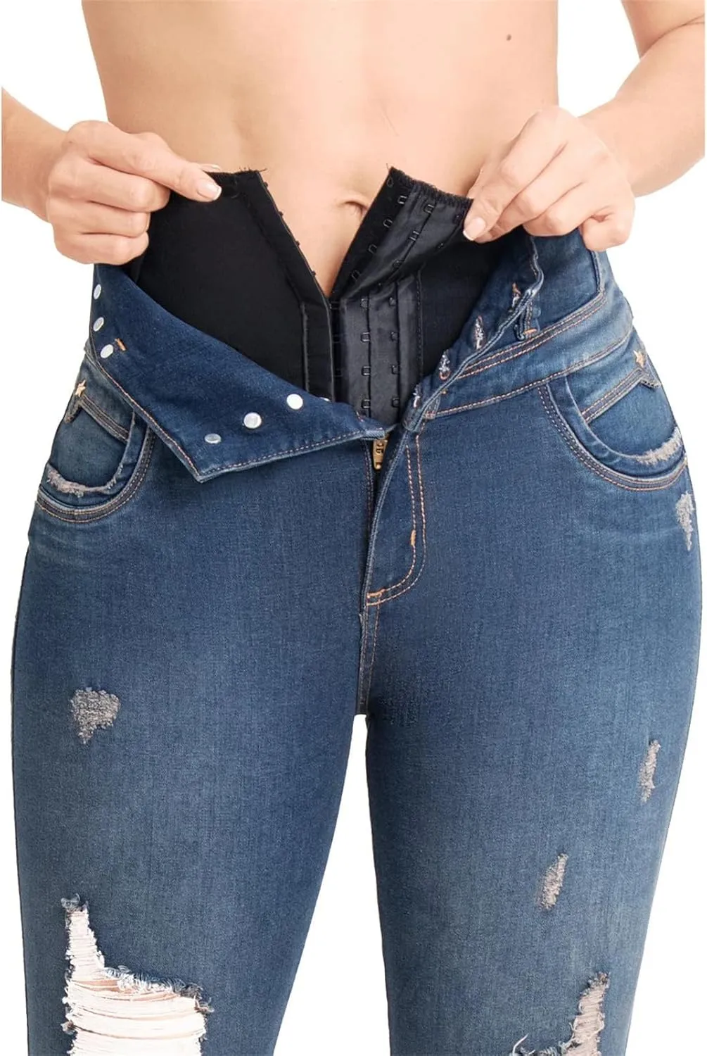Women's High Waist Body Shaping Jeans Flat Tummy Control Leggings Stretch Slimming Skinny Denim Pants