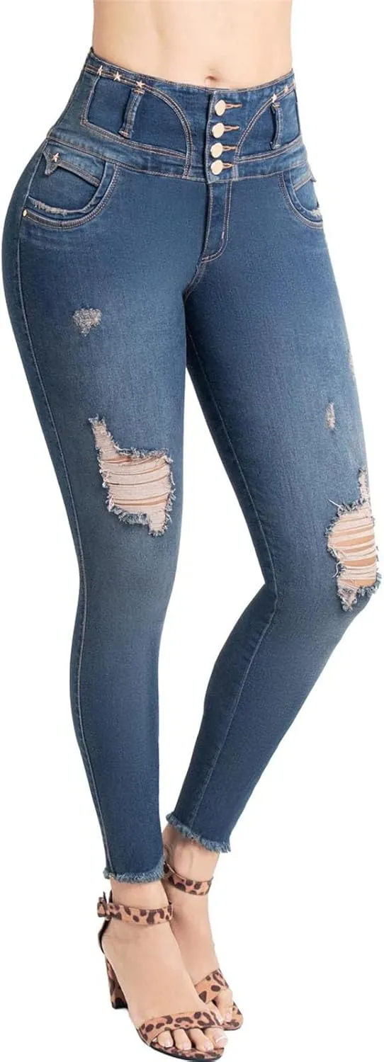 Women's High Waist Body Shaping Jeans Flat Tummy Control Leggings Stretch Slimming Skinny Denim Pants