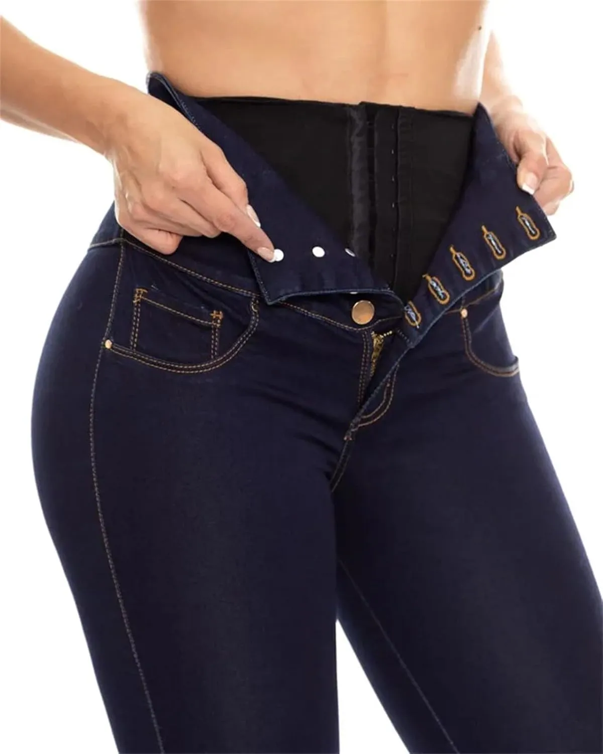 Women's High Waist Body Shaping Jeans Flat Tummy Control Leggings Stretch Slimming Skinny Denim Pants