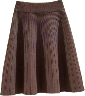 Women's Knitted Skirt Retro Pleated A-Line Stretch High Waist Solid Color Casual Mini Skirts