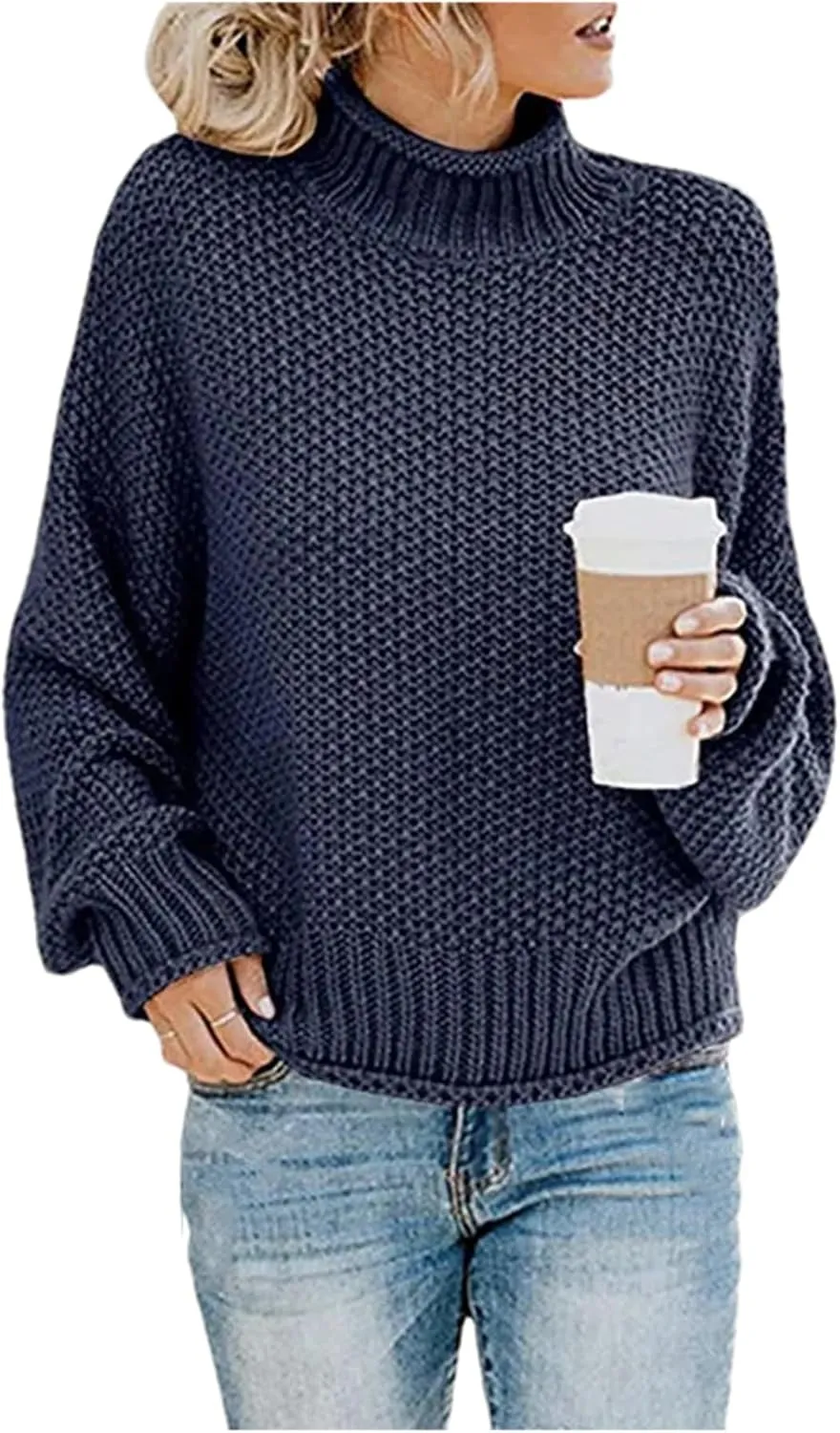 Women's Loose Winter Turtleneck Knitted Jumpers Casual Red Sweaters Ladies Oversized Thick Sweater