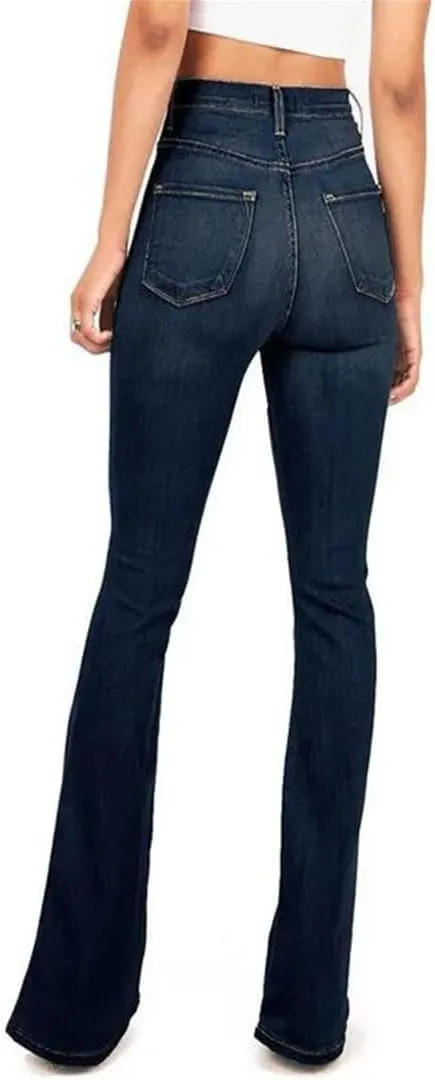 Women's Mid-Rise Flared Jeans Stretch Classic Slim Vintage Washed Jeans