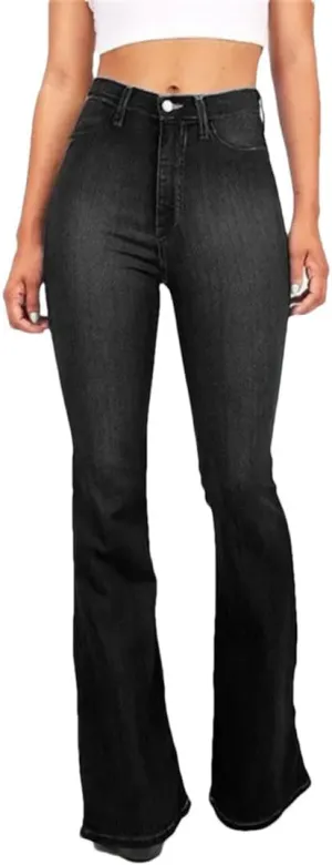 Women's Mid-Rise Flared Jeans Stretch Classic Slim Vintage Washed Jeans