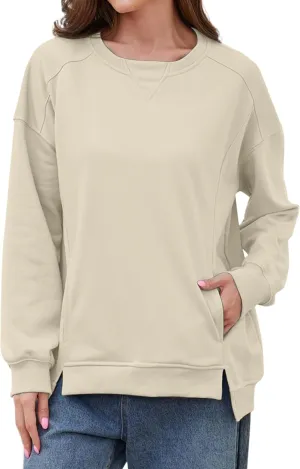 Womens Oversized Sweatshirts Long Sleeve Loose Fit Solid Color Pullover Tops Casual Comfy Fall Fashion Clothes 2024