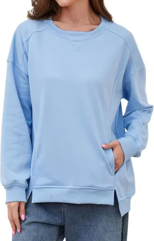 Womens Oversized Sweatshirts Long Sleeve Loose Fit Solid Color Pullover Tops Casual Comfy Fall Fashion Clothes 2024