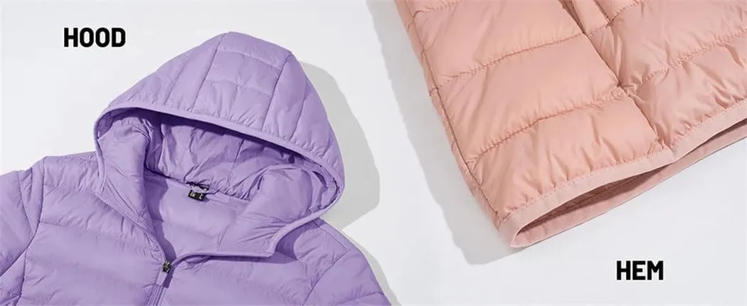 Women's Packable Lightweight Warm Puffer Jackets Hooded Full Zip Quilted Jacket Winter Windproof Camping Down Coat