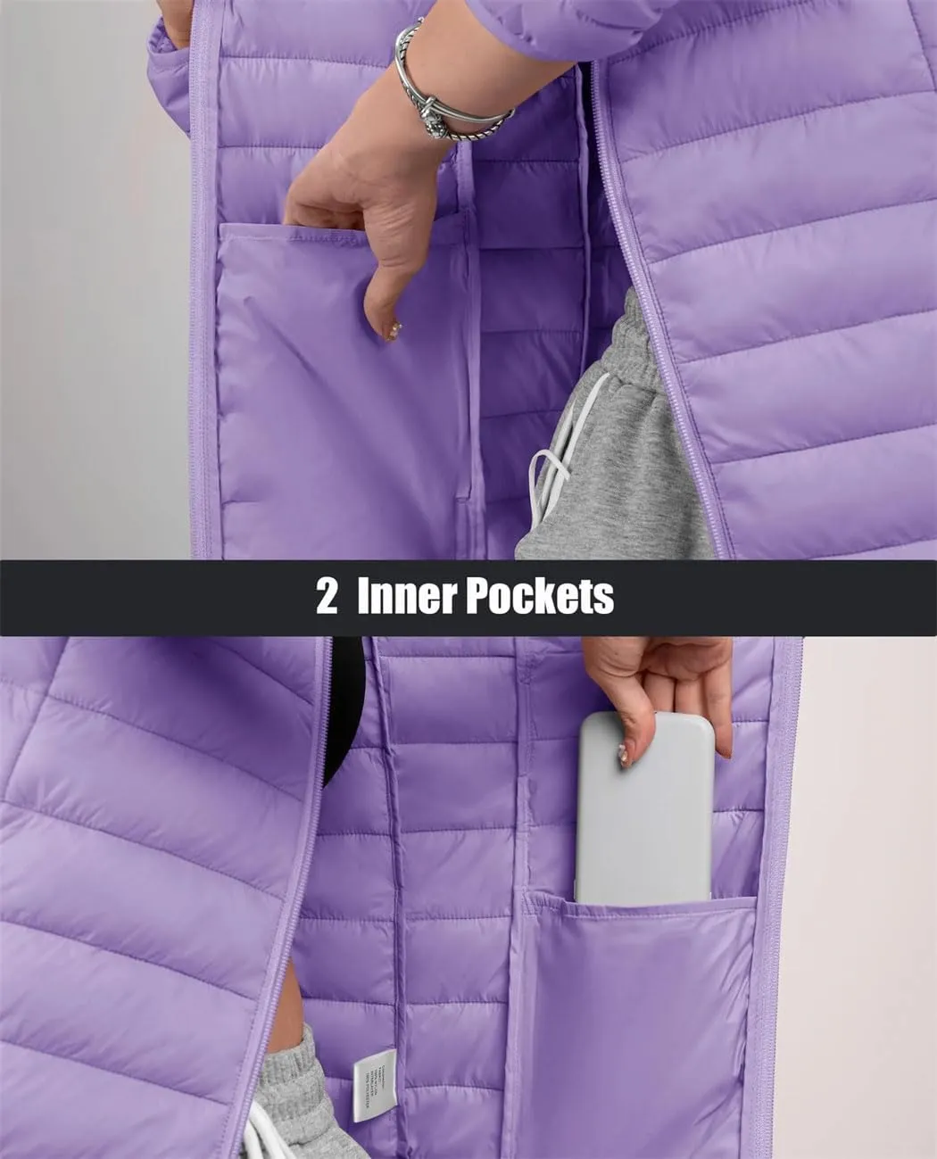 Women's Packable Lightweight Warm Puffer Jackets Hooded Full Zip Quilted Jacket Winter Windproof Camping Down Coat