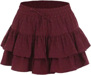 Womens Pleated High Waisted Mini Skirt Drawstring Ruffle Tiered Summer Athletic Golf Casual Fashion Flowy Skirts