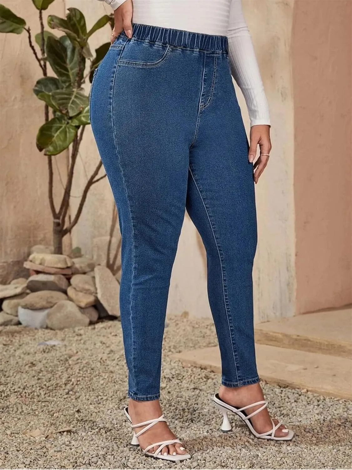 Womens Plus Size Jeans High Waist Stretchy Pencil Pants Full Length Elastic Skinny Curvy Oversized Jeans