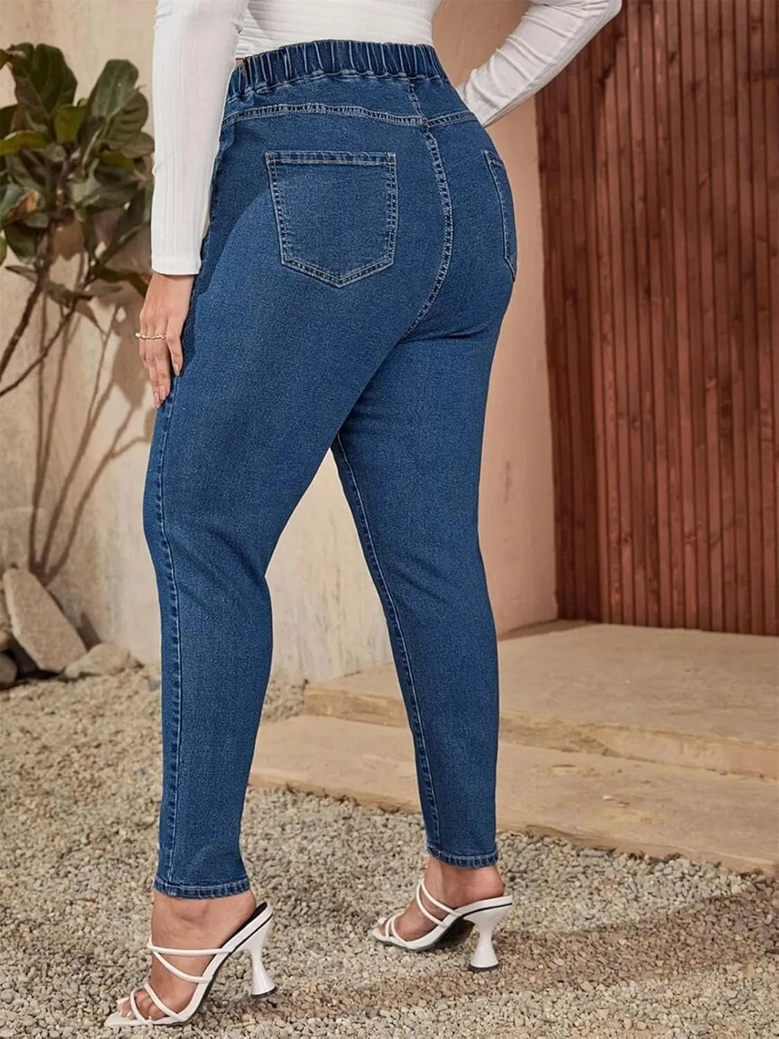 Womens Plus Size Jeans High Waist Stretchy Pencil Pants Full Length Elastic Skinny Curvy Oversized Jeans