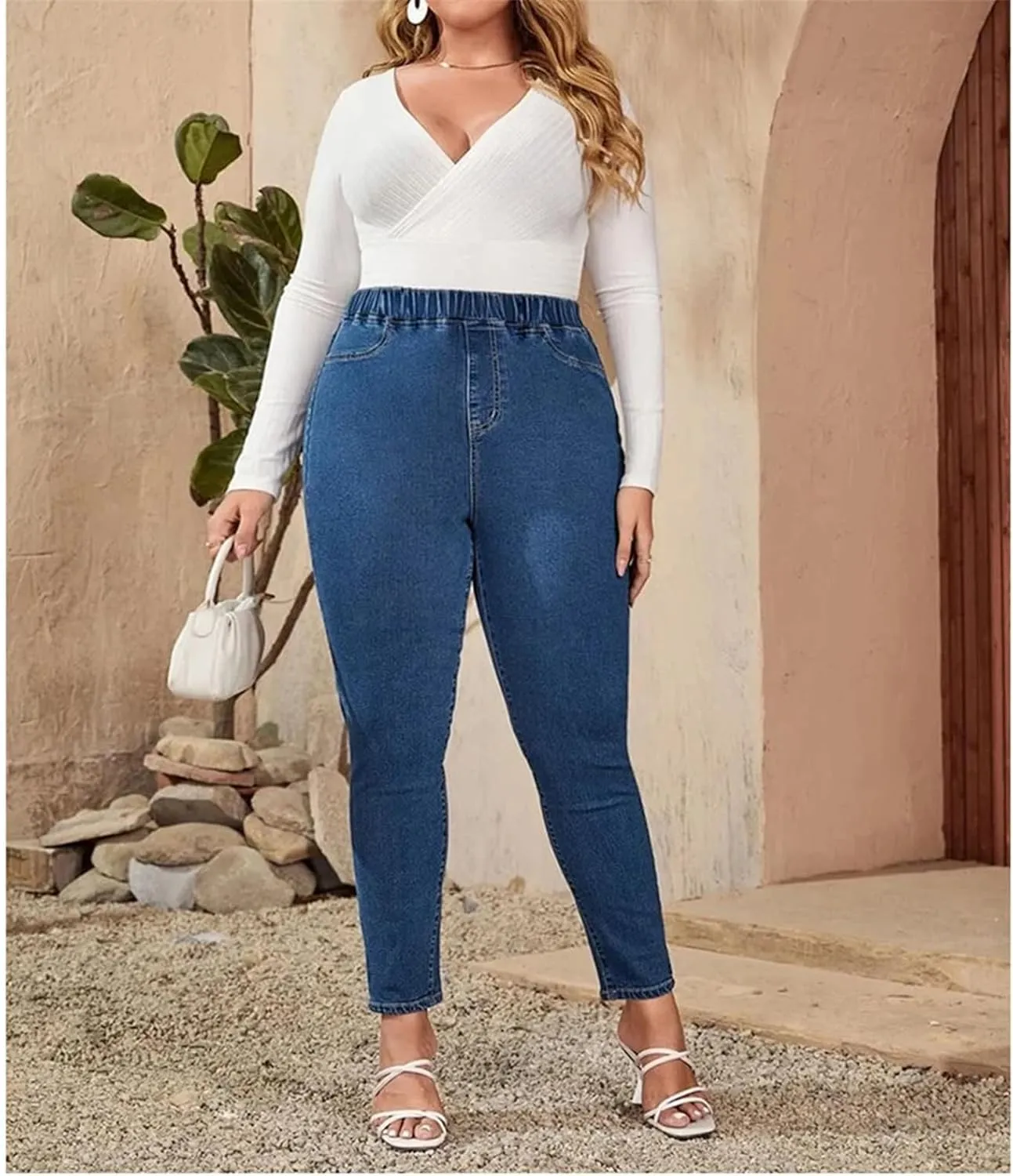 Womens Plus Size Jeans High Waist Stretchy Pencil Pants Full Length Elastic Skinny Curvy Oversized Jeans