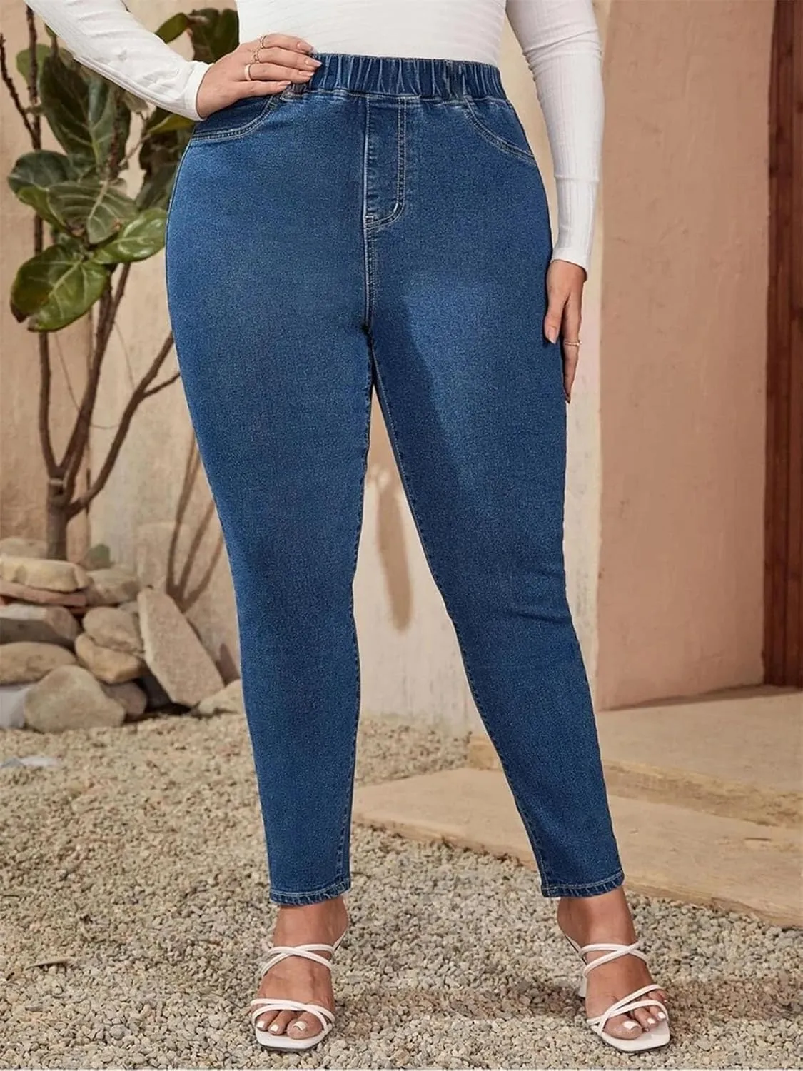 Womens Plus Size Jeans High Waist Stretchy Pencil Pants Full Length Elastic Skinny Curvy Oversized Jeans