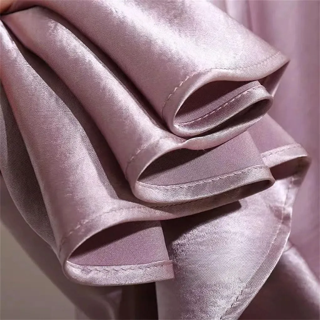 Women's Satin Fishtail Skirt Splicing A-Line Office Lady Long Skirt