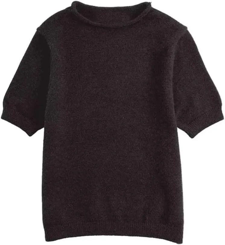 Women's Soft Short Sleeve Knitted Shirt Round Neck Solid Color Pullover