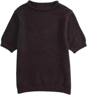 Women's Soft Short Sleeve Knitted Shirt Round Neck Solid Color Pullover
