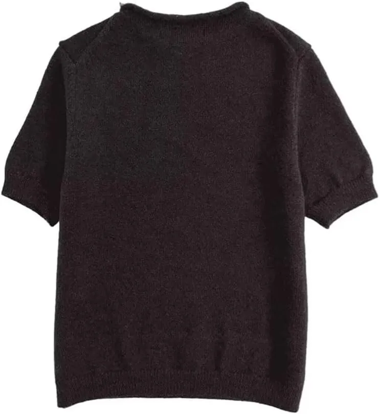 Women's Soft Short Sleeve Knitted Shirt Round Neck Solid Color Pullover