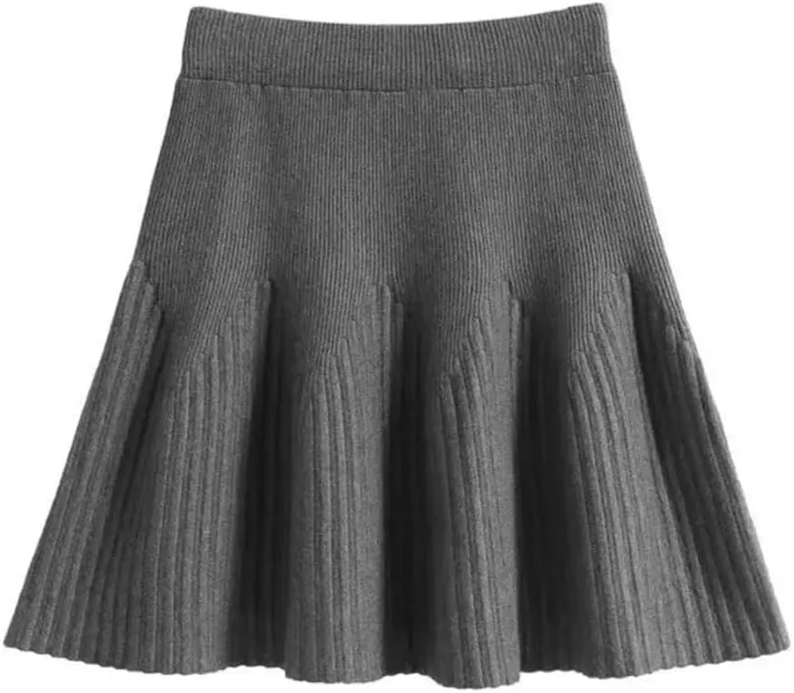 Women's Solid Color Pleated Knit Skirt Stretch High Waist Solid Color Office Mini Skirts