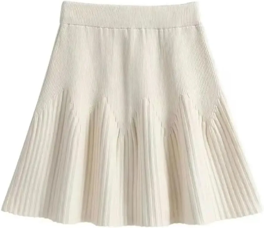 Women's Solid Color Pleated Knit Skirt Stretch High Waist Solid Color Office Mini Skirts