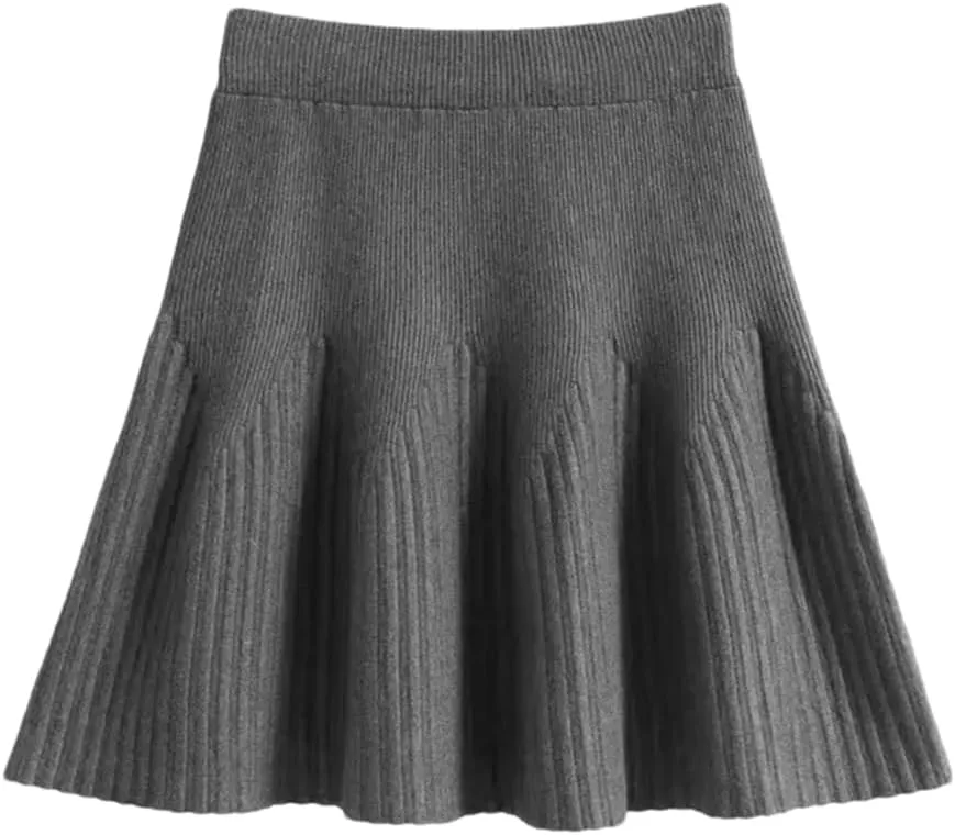 Women's Solid Color Pleated Knit Skirt Stretch High Waist Solid Color Office Mini Skirts